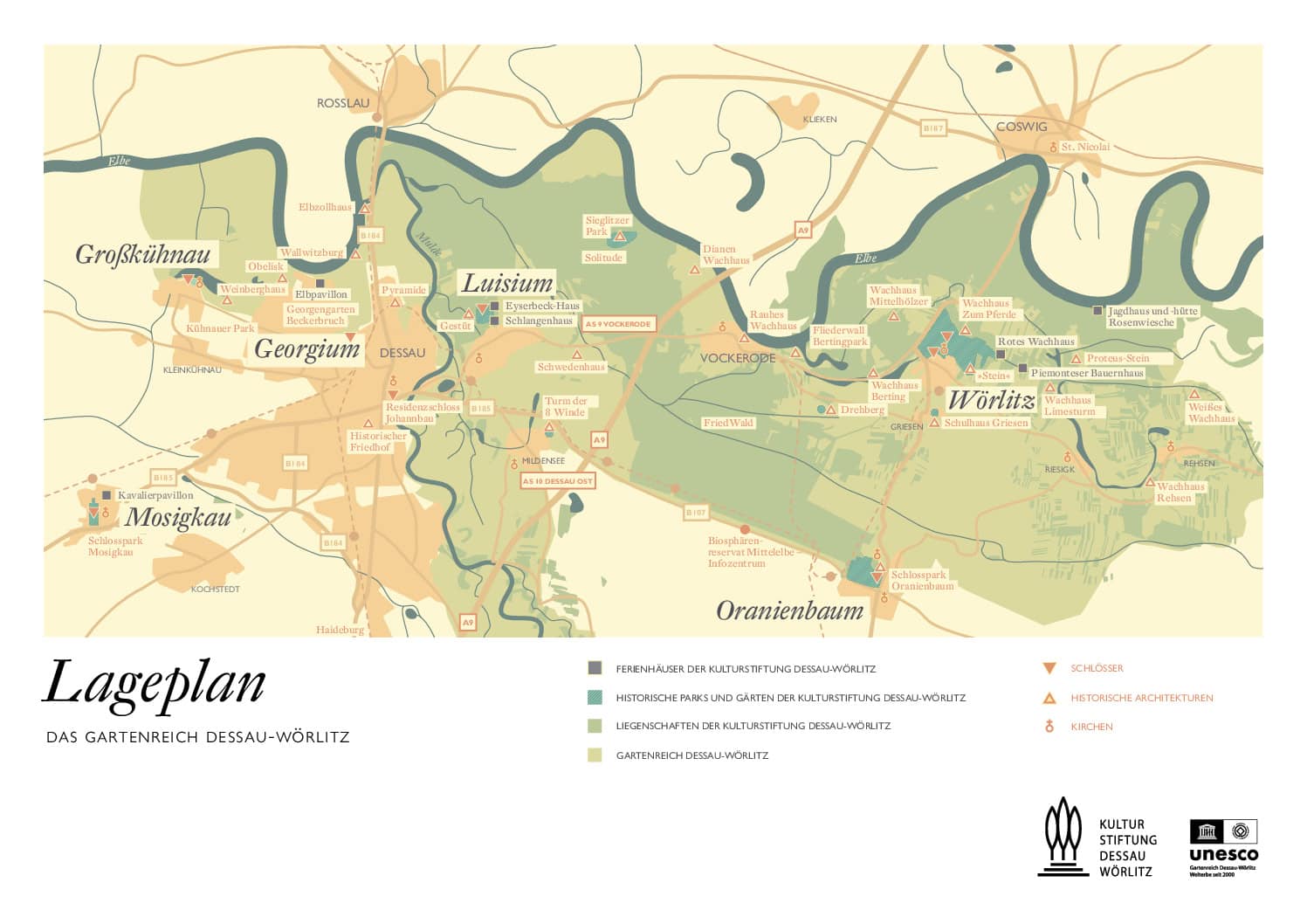 Lageplan des Gartenreichs Dessau-Wörlitz